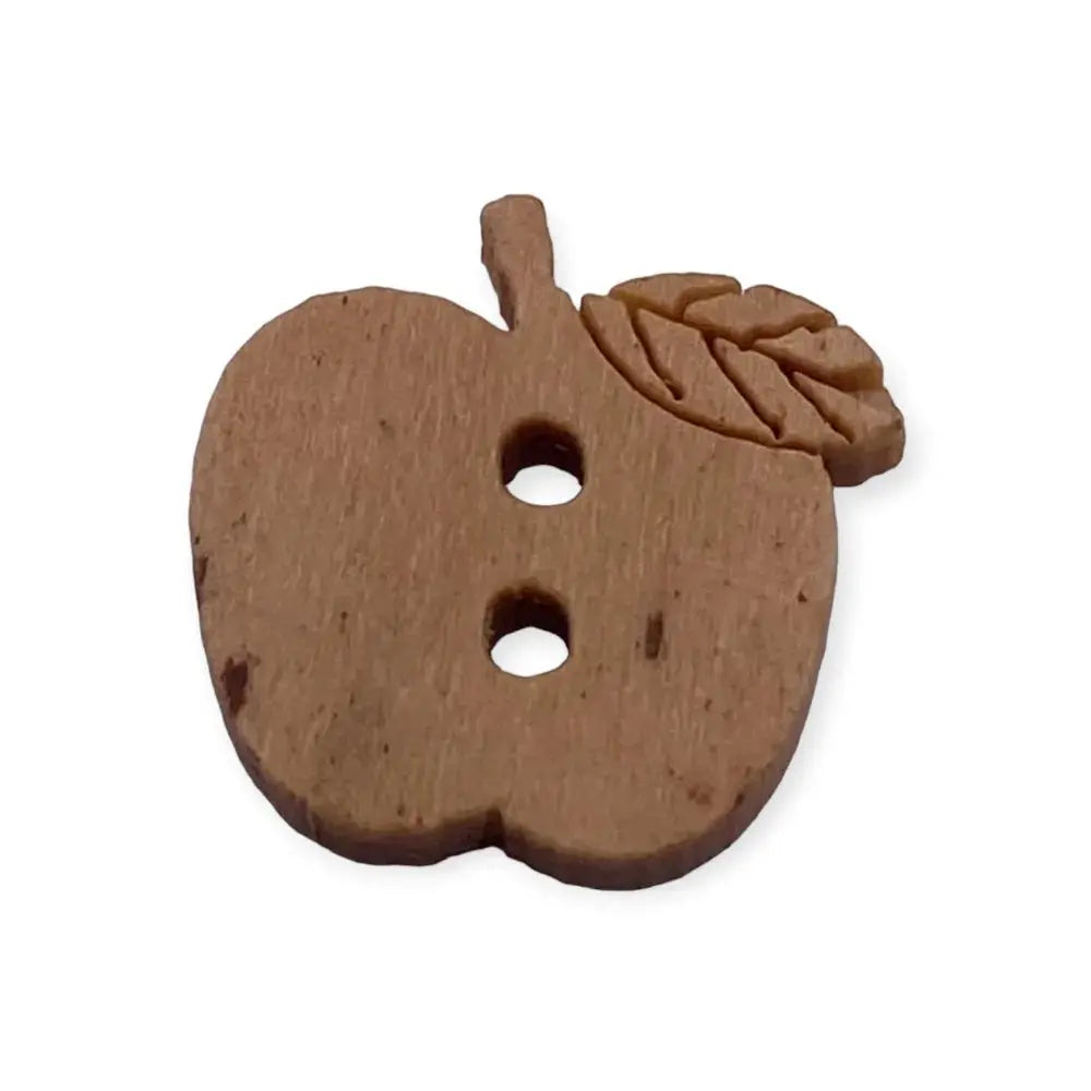Wooden apple-shaped button with two holes.