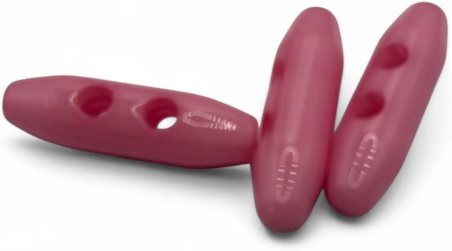 KnitForLess baby pink 38mm plastic toggle buttons with a 2-hole oval design for coats and jackets