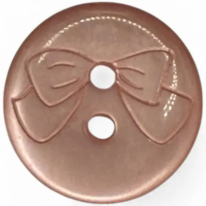 Copper-colored button with a bow design.