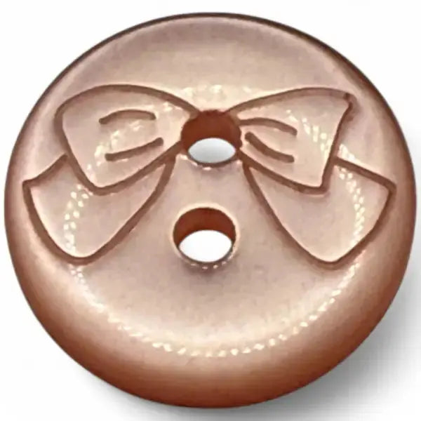 Rose gold button with bow design.