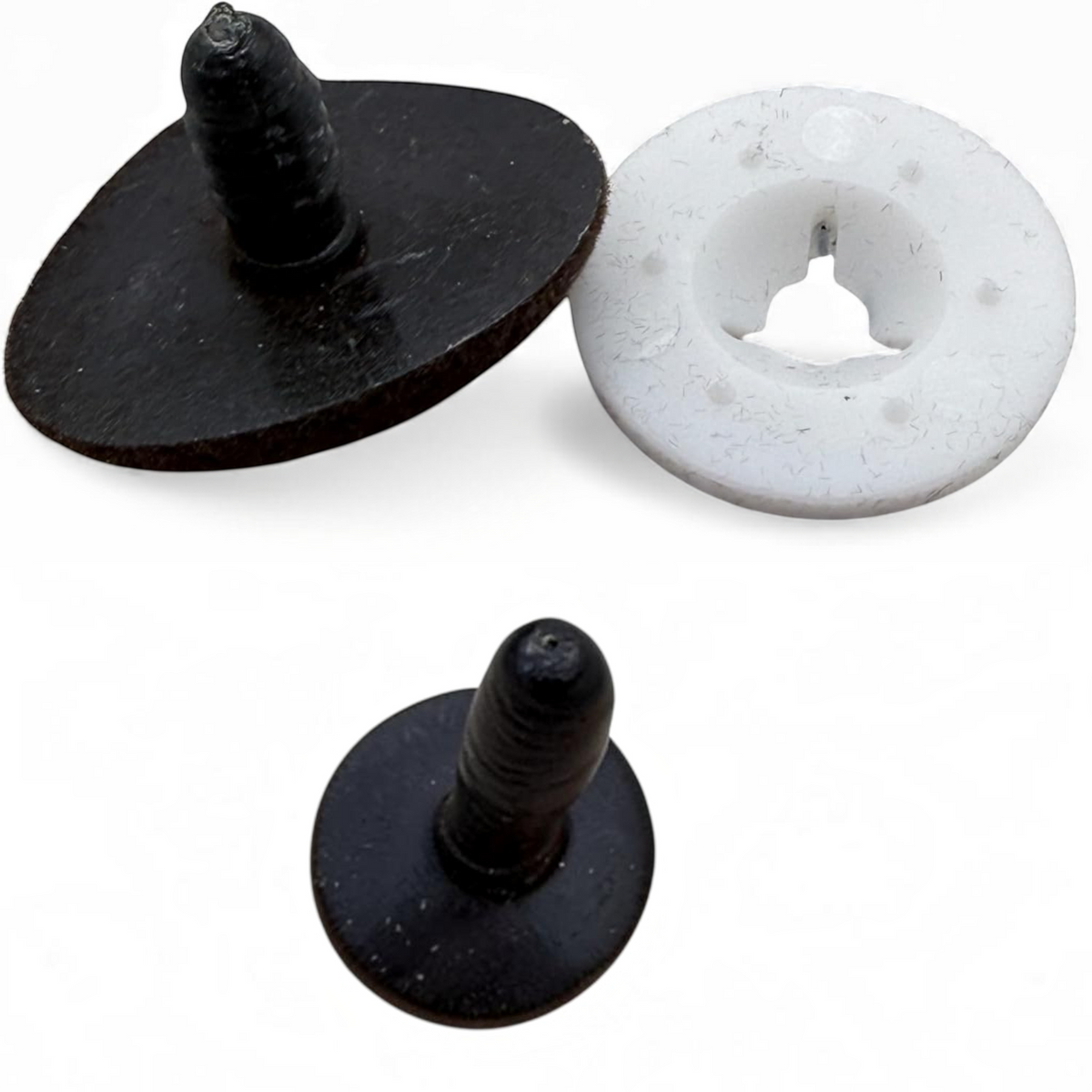 KnitForLess 30mm brown flocked animal nose for teddy bear making with a white plastic safety washer