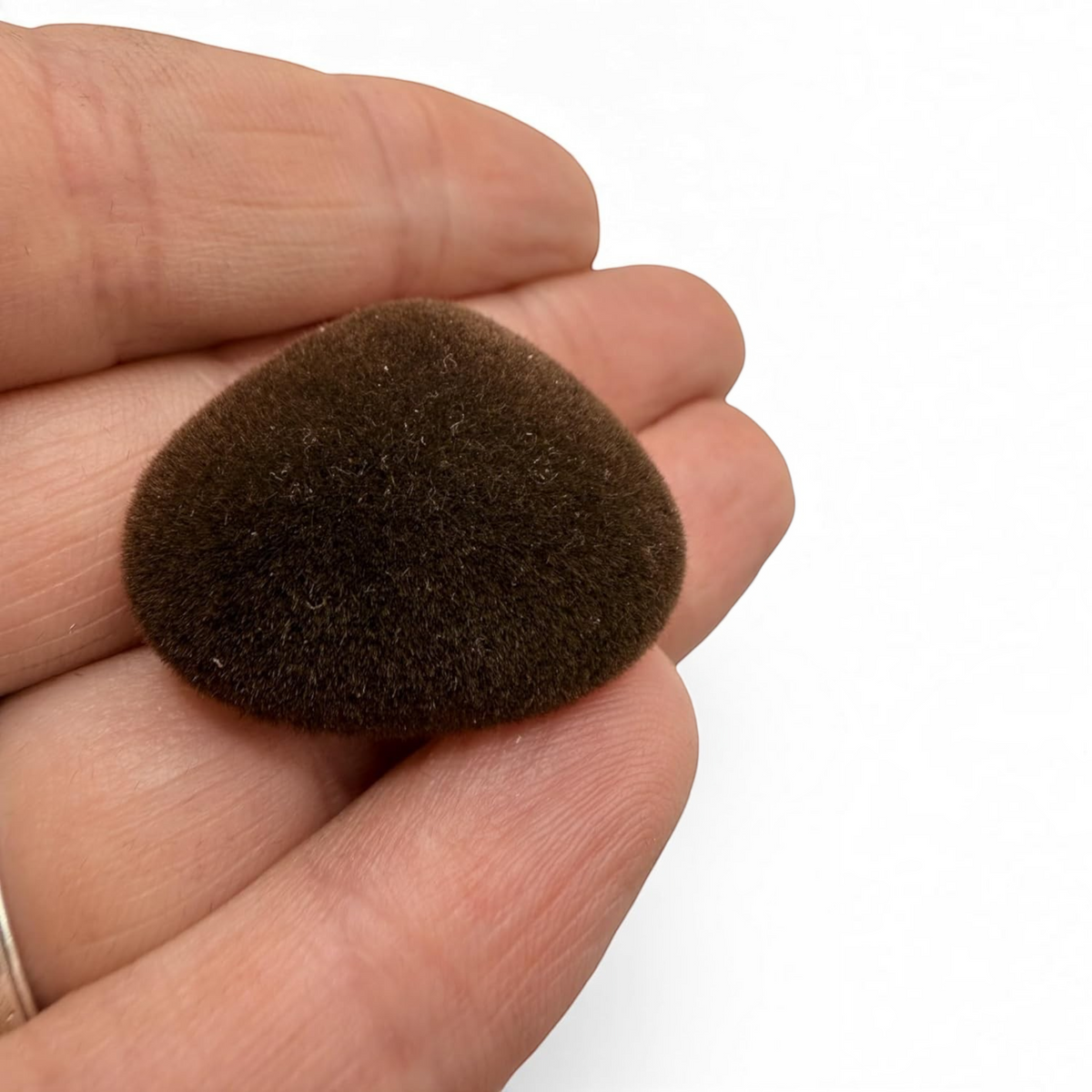 KnitForLess 30mm brown flocked animal nose for teddy bear and soft toy making held in a hand