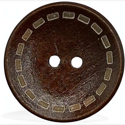 KnitForLess 30mm round brown wooden button with decorative outer stitch mark detail for sewing and crafts