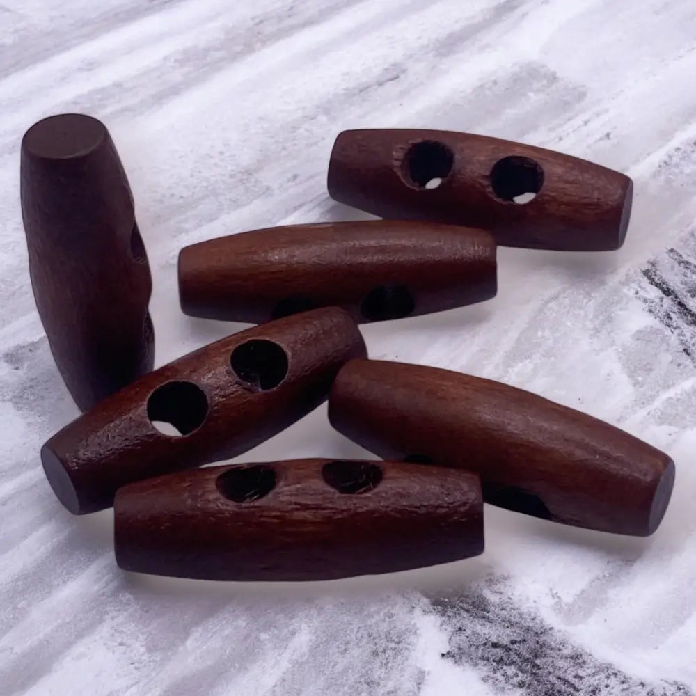 KnitForLess Brown Wooden Toggle Buttons 30mm 2 Hole for Coats and Cardigans