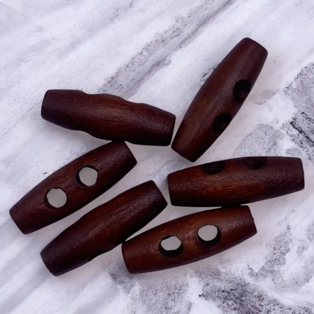 KnitForLess Brown Wooden Toggle Buttons 30mm 2 Hole for Coats and Cardigans