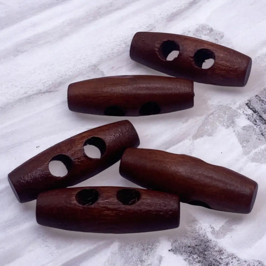 KnitForLess Brown Wooden Toggle Buttons 30mm 2 Hole for Coats and Cardigans - 20