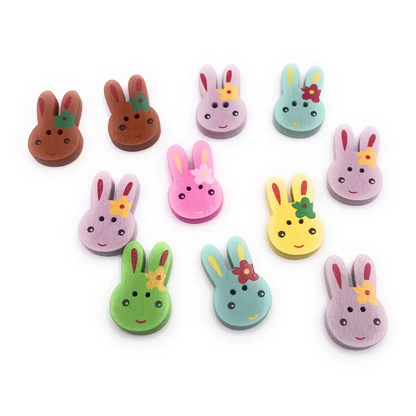 Colorful bunny-shaped buttons.