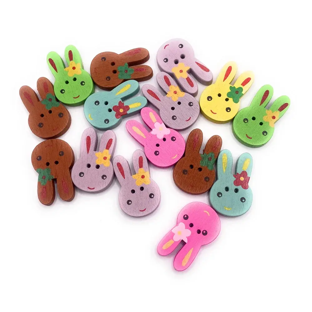Colorful bunny-shaped buttons.