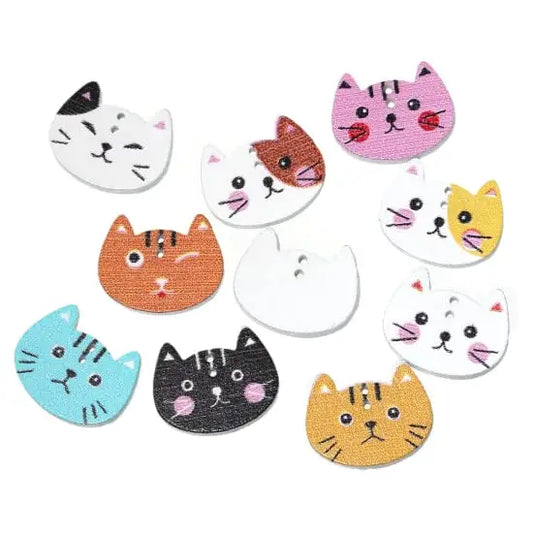 KnitForLess Cat Wooden Buttons Mixed Colours 2 Hole Crafts Knitting 20x16mm Pack of 20