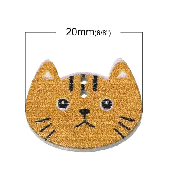 KnitForLess Cat Wooden Buttons Mixed Colours 2 Hole Crafts Knitting 20x16mm Pack of 20