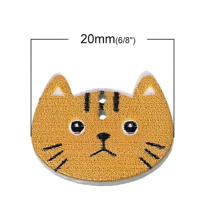 KnitForLess Cat Wooden Buttons Mixed Colours 2 Hole Crafts Knitting 20x16mm Pack of 20