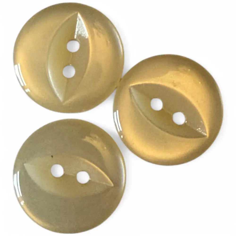 Three khaki-colored, two-hole buttons.