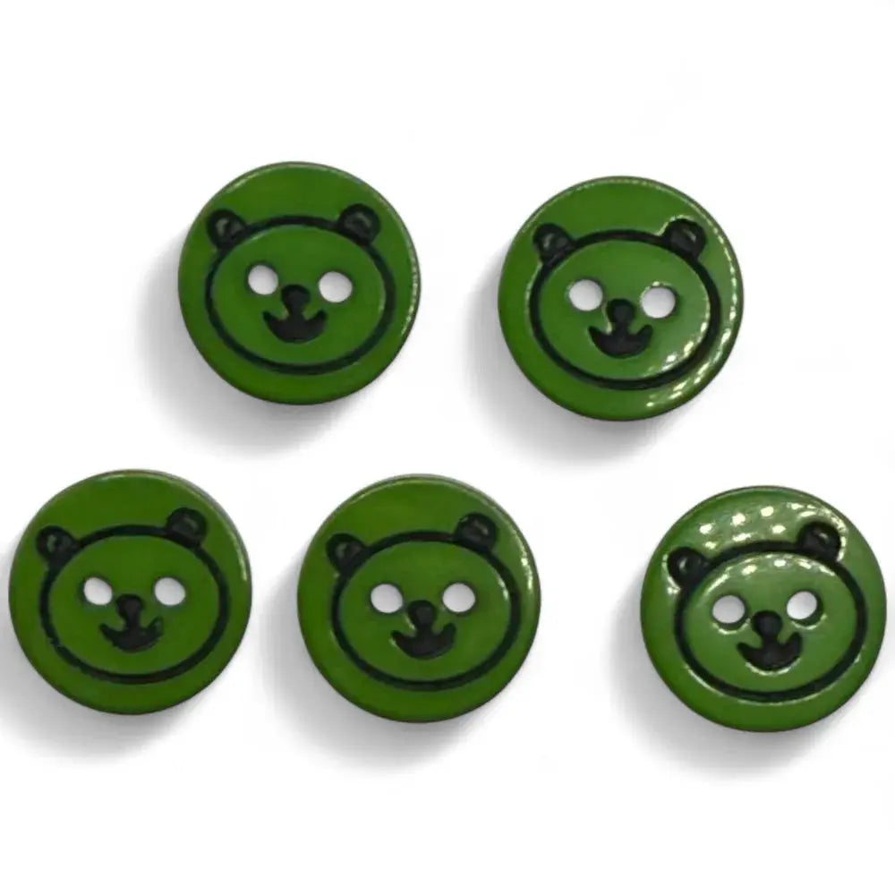 Five green bear-face buttons.