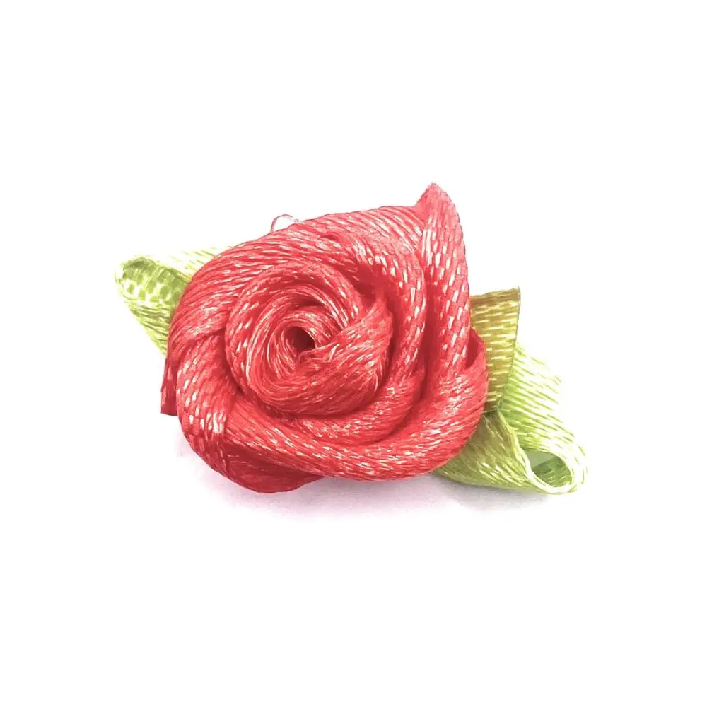 KnitForLess Handmade Red 15mm Mini Rose Satin Ribbon Buds Craft Decorative Flowers