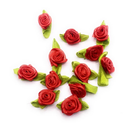 Red ribbon rose embellishments.