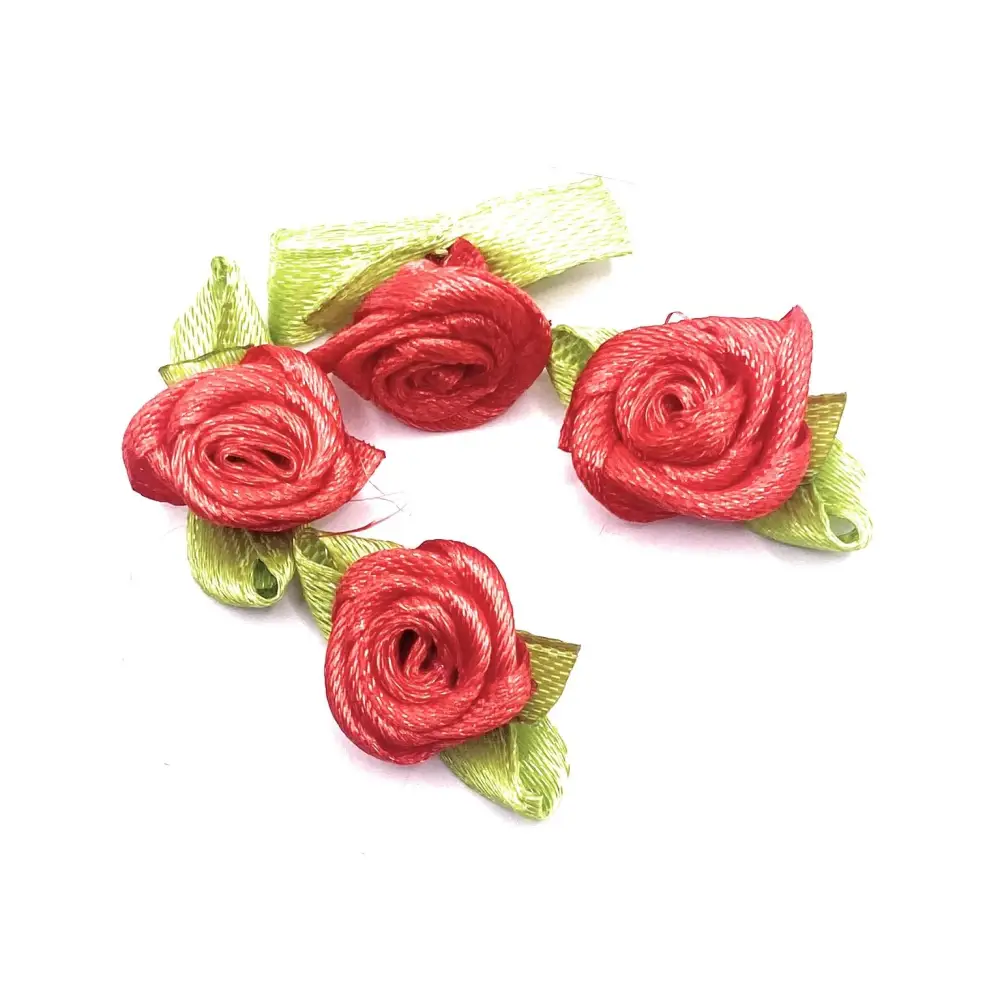 KnitForLess Handmade Red 15mm Mini Rose Satin Ribbon Buds Craft Decorative Flowers