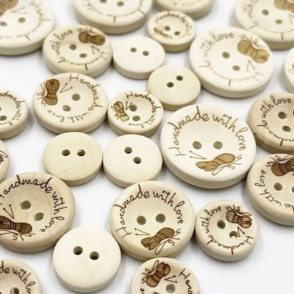 KnitForLess Handmade with Love Wooden Buttons Ball of Wool Design 3 Sizes Pack 10 - 15mm
