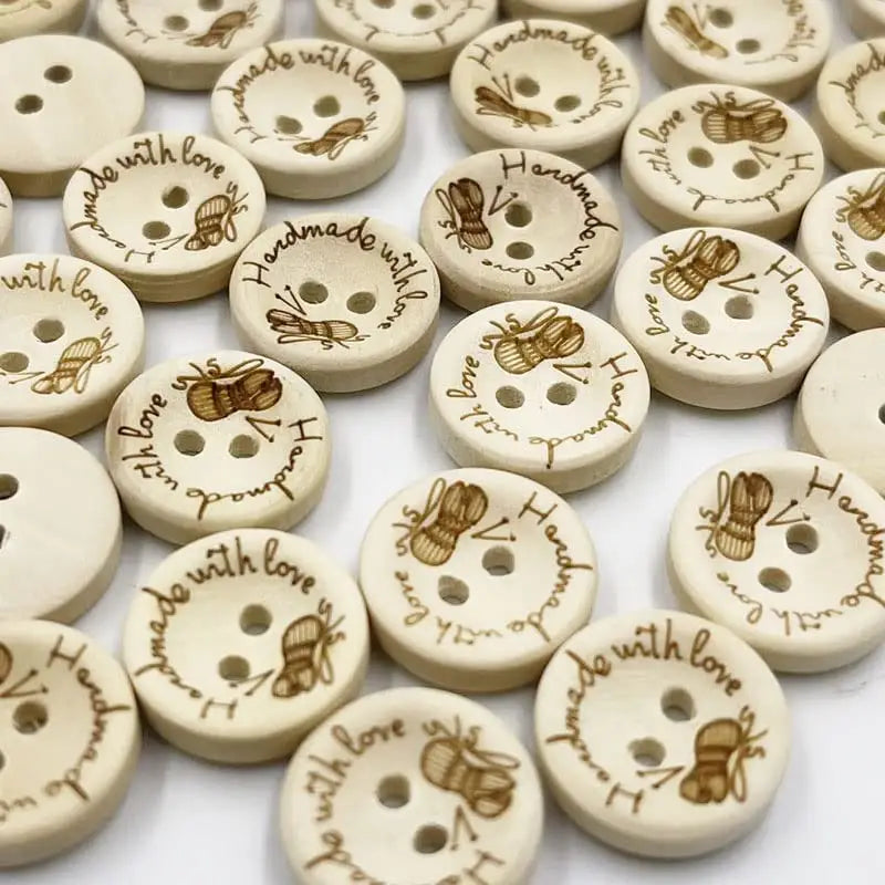 KnitForLess Handmade with Love Wooden Buttons Ball of Wool Design 3 Sizes Pack 10