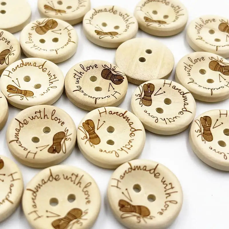 KnitForLess Handmade with Love Wooden Buttons Ball of Wool Design 3 Sizes Pack 10