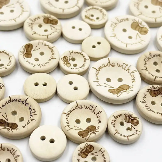 KnitForLess Handmade with Love Wooden Buttons Ball of Wool Design 3 Sizes Pack 10