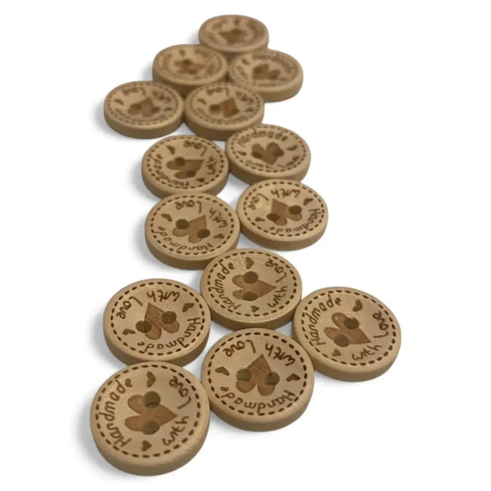 Wooden buttons with a heart design.