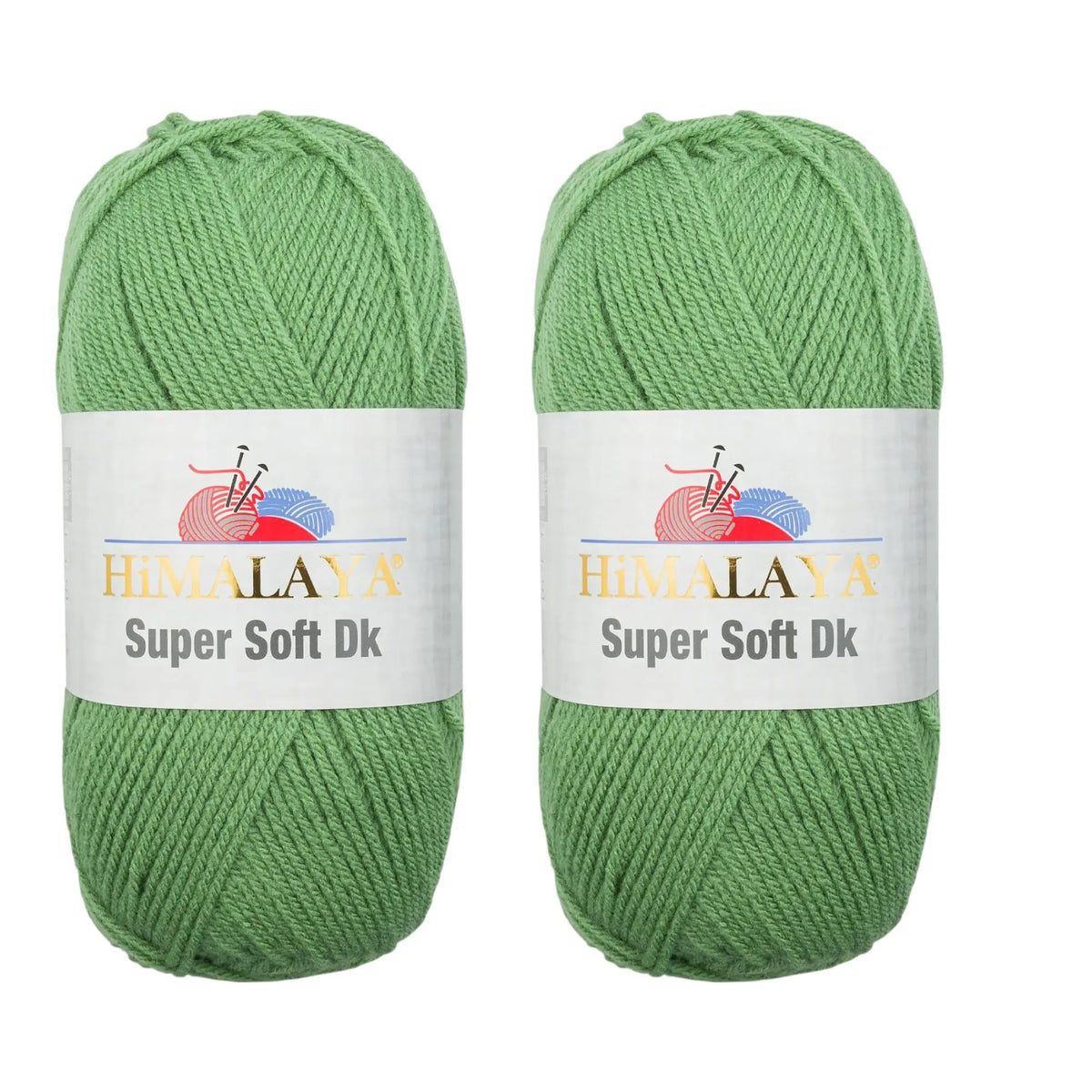 KnitForLess Himalaya Super Soft DK acrylic yarn in light green, set of two 100g skeins for knitting and crochet.