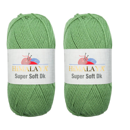 KnitForLess Himalaya Super Soft DK acrylic yarn in light green, set of two 100g skeins for knitting and crochet.