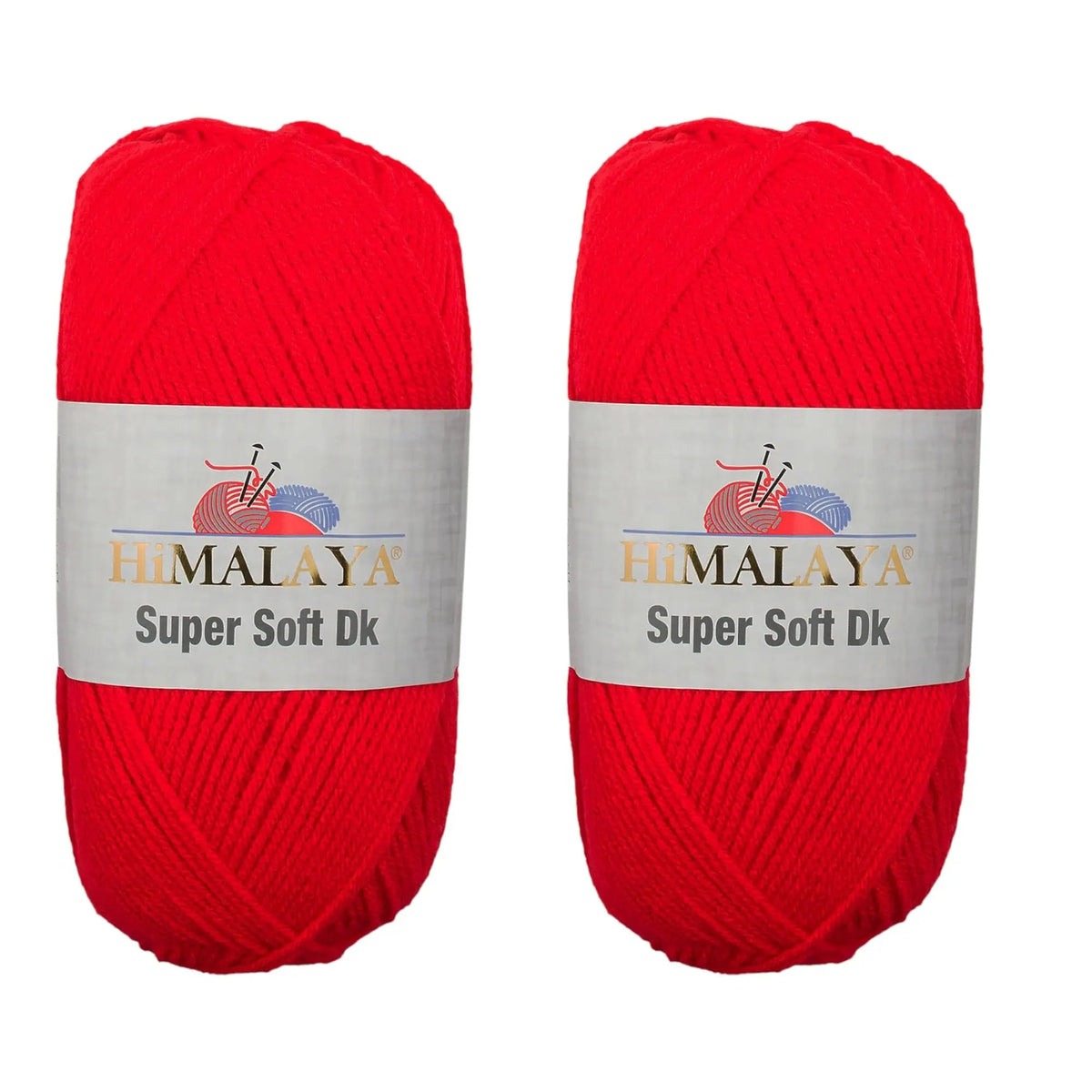 KnitForLess Himalaya Super Soft DK acrylic yarn in bright red, set of two 100g skeins for knitting and crochet projects.