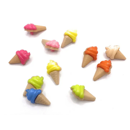 Colorful miniature ice cream cones.