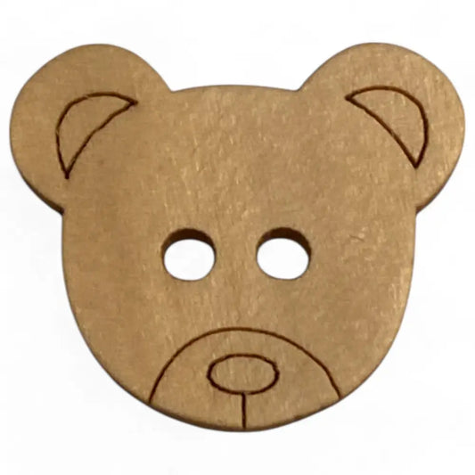 KnitForLess Large Natural Wooden Childrens Teddy Bear Head Buttons 25mm Sewing Crafts Knitting Scarpbooking 2 Hole - 25