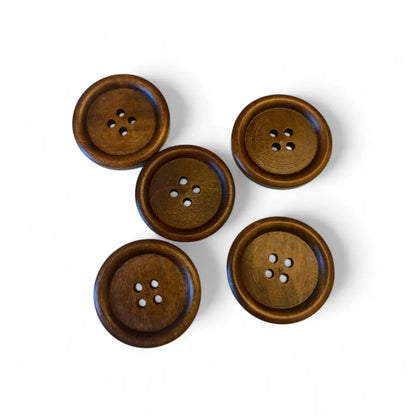 KnitForLess Large Wooden Buttons 30mm - Natural Brown 4-Hole for Sewing Knitting & Crafts Projects - Pack of 10