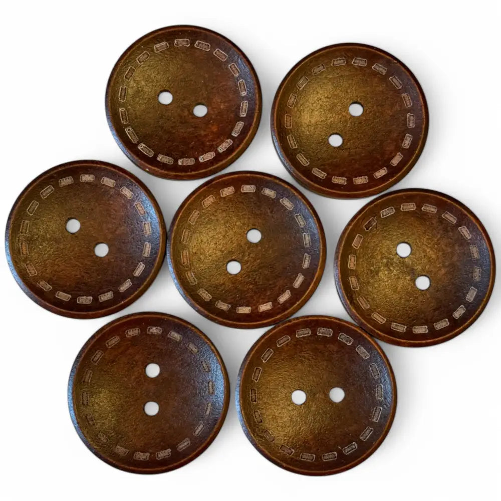 KnitForLess Large Wooden Buttons 35mm Brown 2-Hole with Stitch Pattern