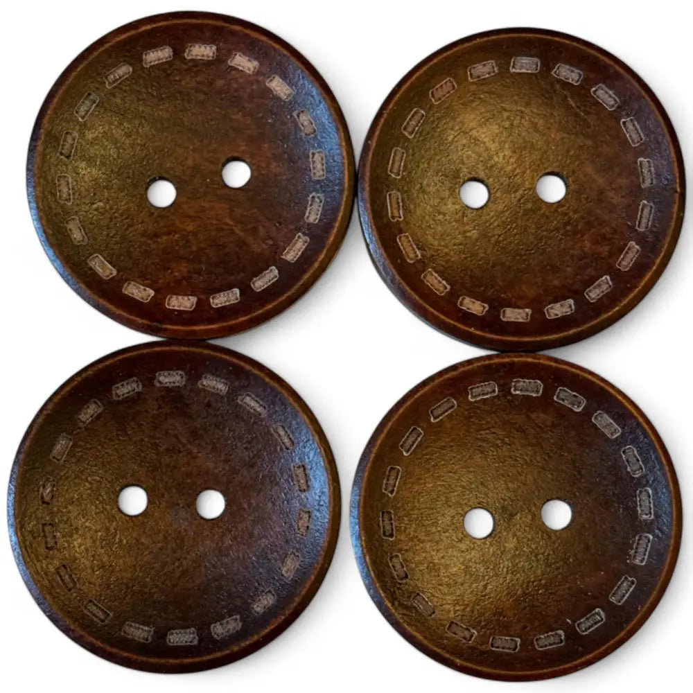 KnitForLess Large Wooden Buttons 35mm Brown 2-Hole with Stitch Pattern