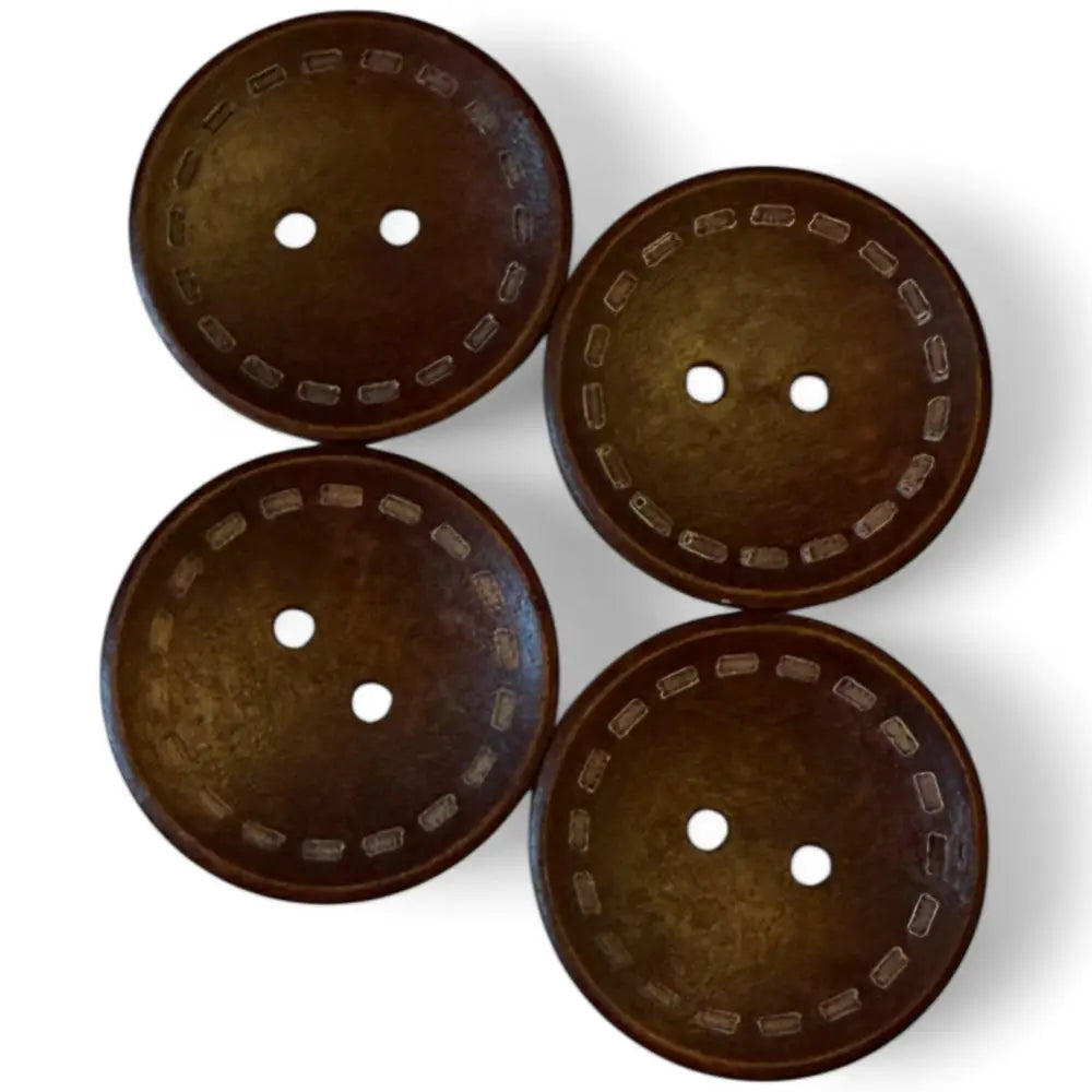 KnitForLess Large Wooden Buttons 35mm Brown 2-Hole with Stitch Pattern