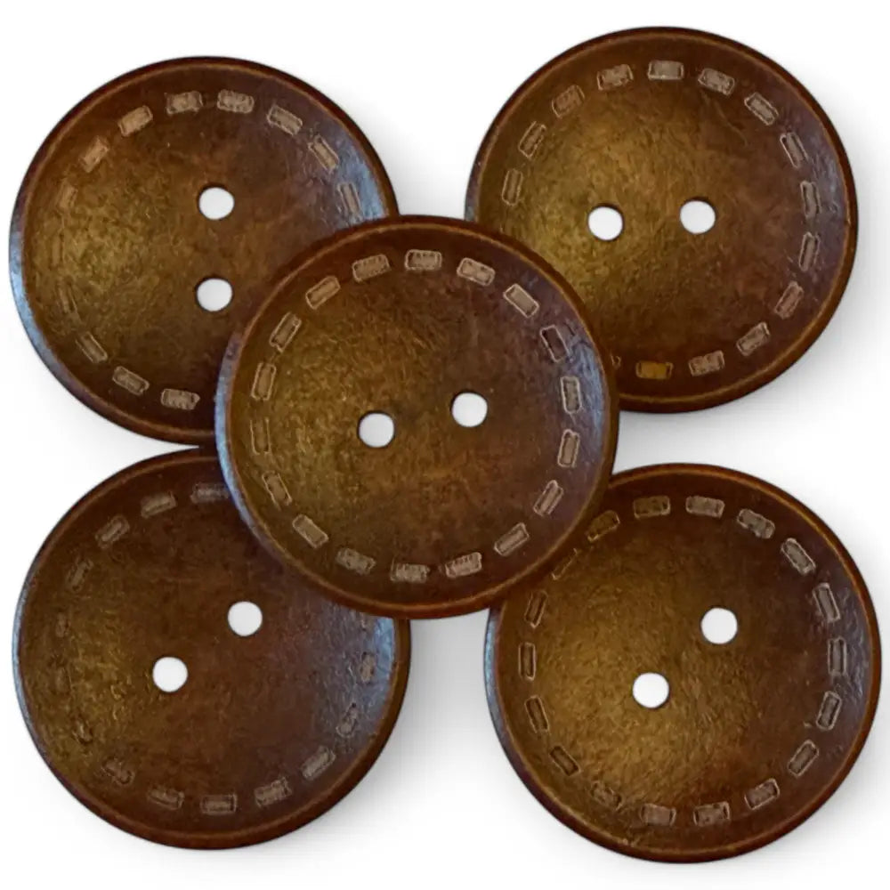 KnitForLess Large Wooden Buttons 35mm Brown 2-Hole with Stitch Pattern