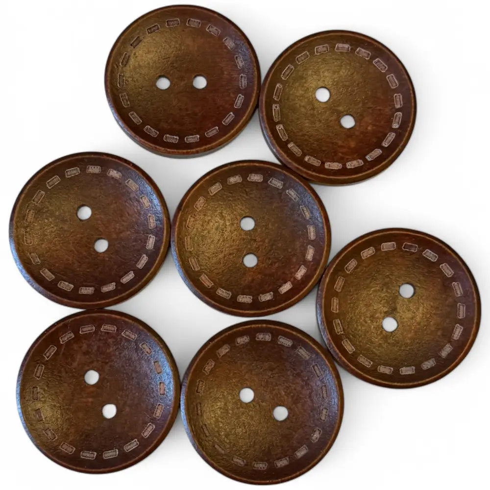 KnitForLess Large Wooden Buttons 35mm Brown 2-Hole with Stitch Pattern