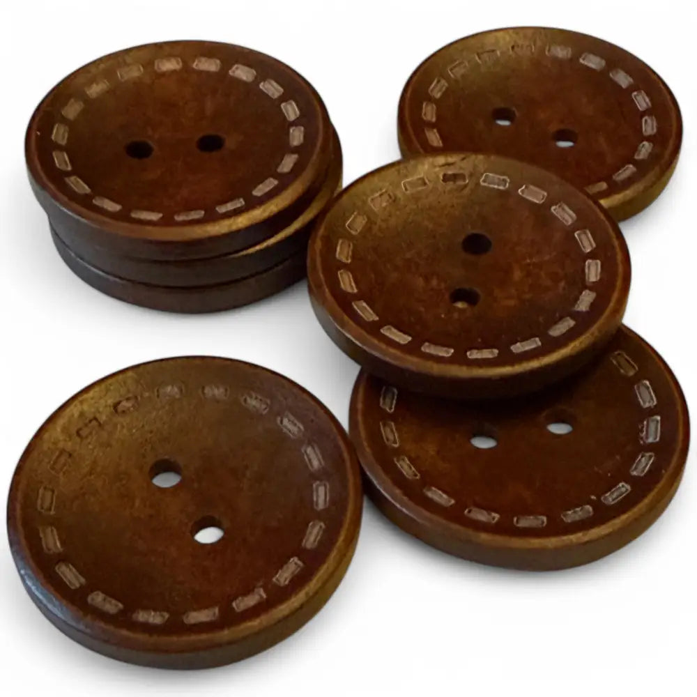 KnitForLess Large Wooden Buttons 35mm Brown 2-Hole with Stitch Pattern