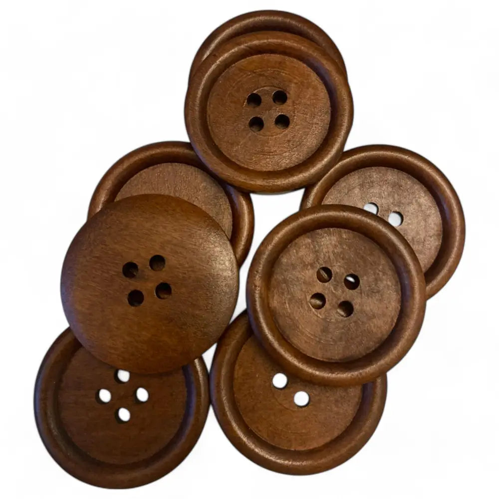 KnitForLess Large Wooden Buttons 38mm - Natural Brown 4-Hole for Crafts Sewing & DIY Projects - Pack of 10