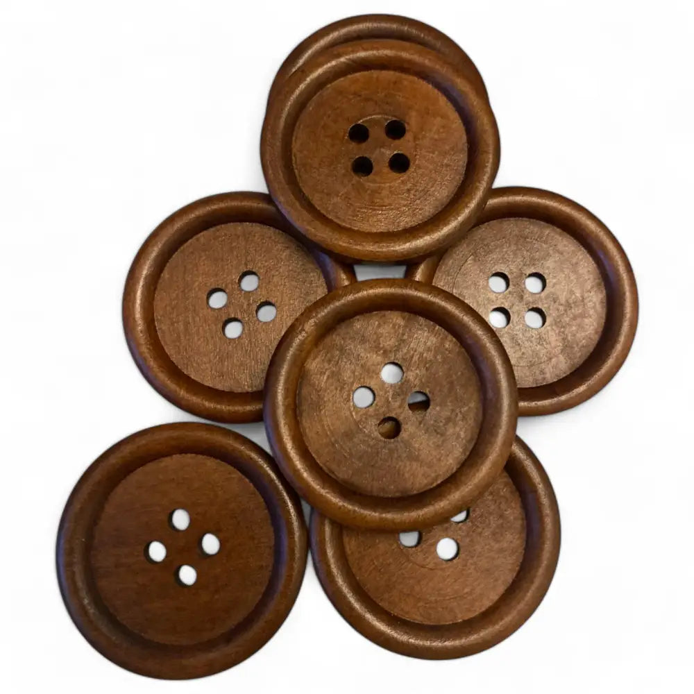 KnitForLess Large Wooden Buttons 38mm - Natural Brown 4-Hole for Crafts Sewing & DIY Projects - Pack of 10