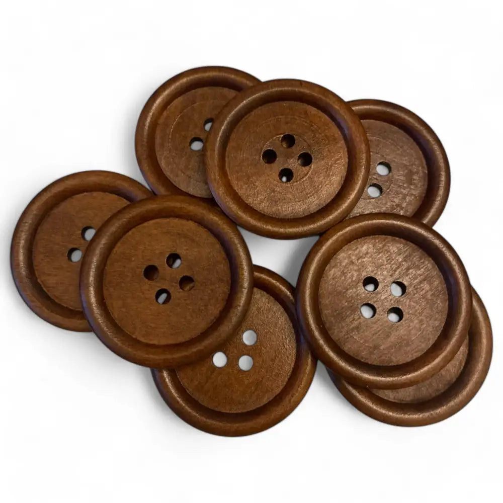 KnitForLess Large Wooden Buttons 38mm - Natural Brown 4-Hole for Crafts Sewing & DIY Projects - Pack of 10