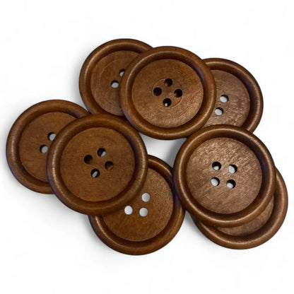 KnitForLess Large Wooden Buttons 38mm - Natural Brown 4-Hole for Crafts Sewing & DIY Projects - Pack of 10