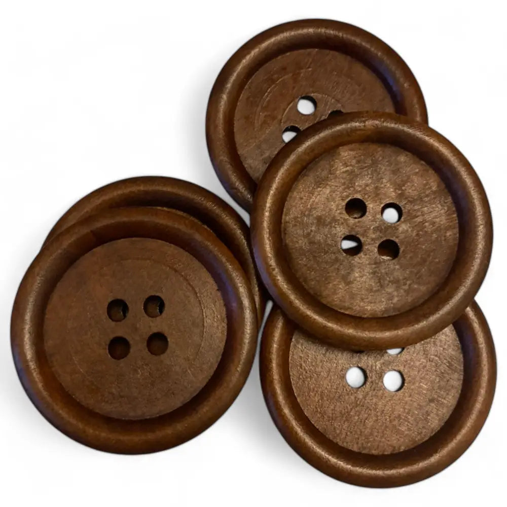 KnitForLess Large Wooden Buttons 38mm - Natural Brown 4-Hole for Crafts Sewing & DIY Projects - Pack of 10