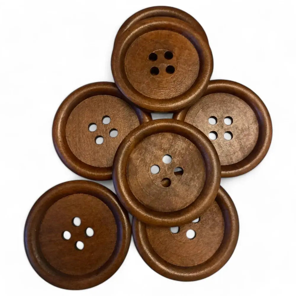Brown wooden sewing buttons.
