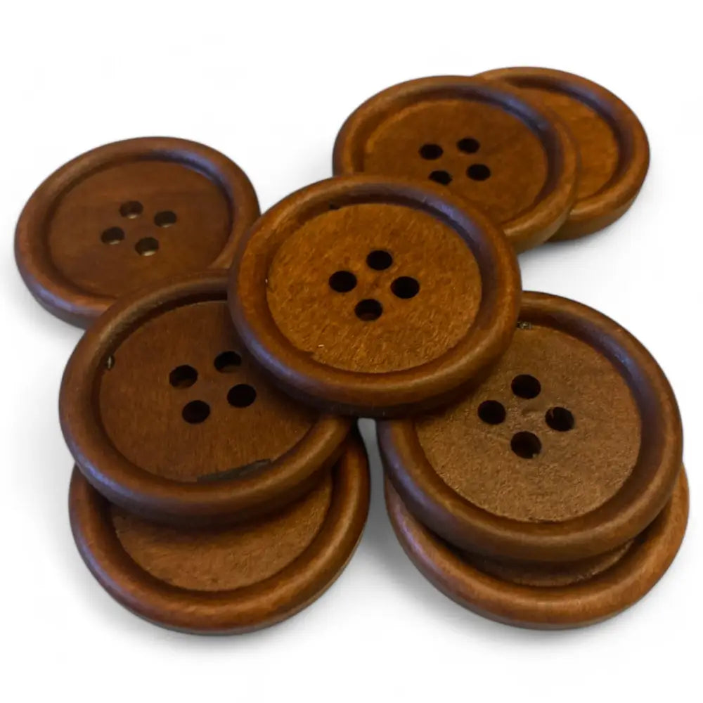 KnitForLess Large Wooden Buttons for Sewing - 35mm Round Brown 4-Hole - Natural Wood Craft Pack of 10