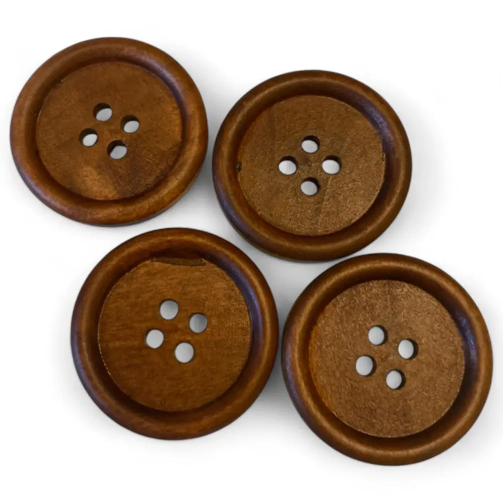 KnitForLess Large Wooden Buttons for Sewing - 35mm Round Brown 4-Hole - Natural Wood Craft Pack of 10