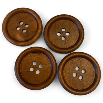 KnitForLess Large Wooden Buttons for Sewing - 35mm Round Brown 4-Hole - Natural Wood Craft Pack of 10