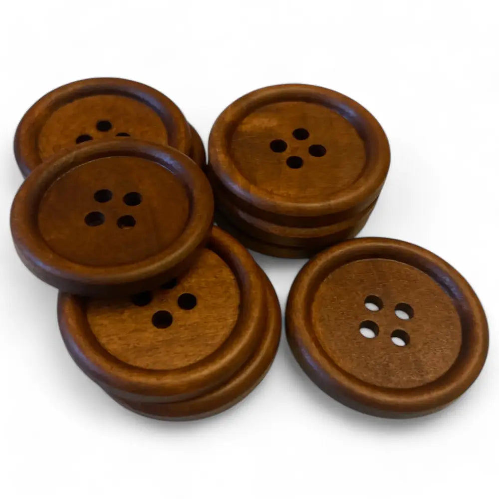 KnitForLess Large Wooden Buttons for Sewing - 35mm Round Brown 4-Hole - Natural Wood Craft Pack of 10