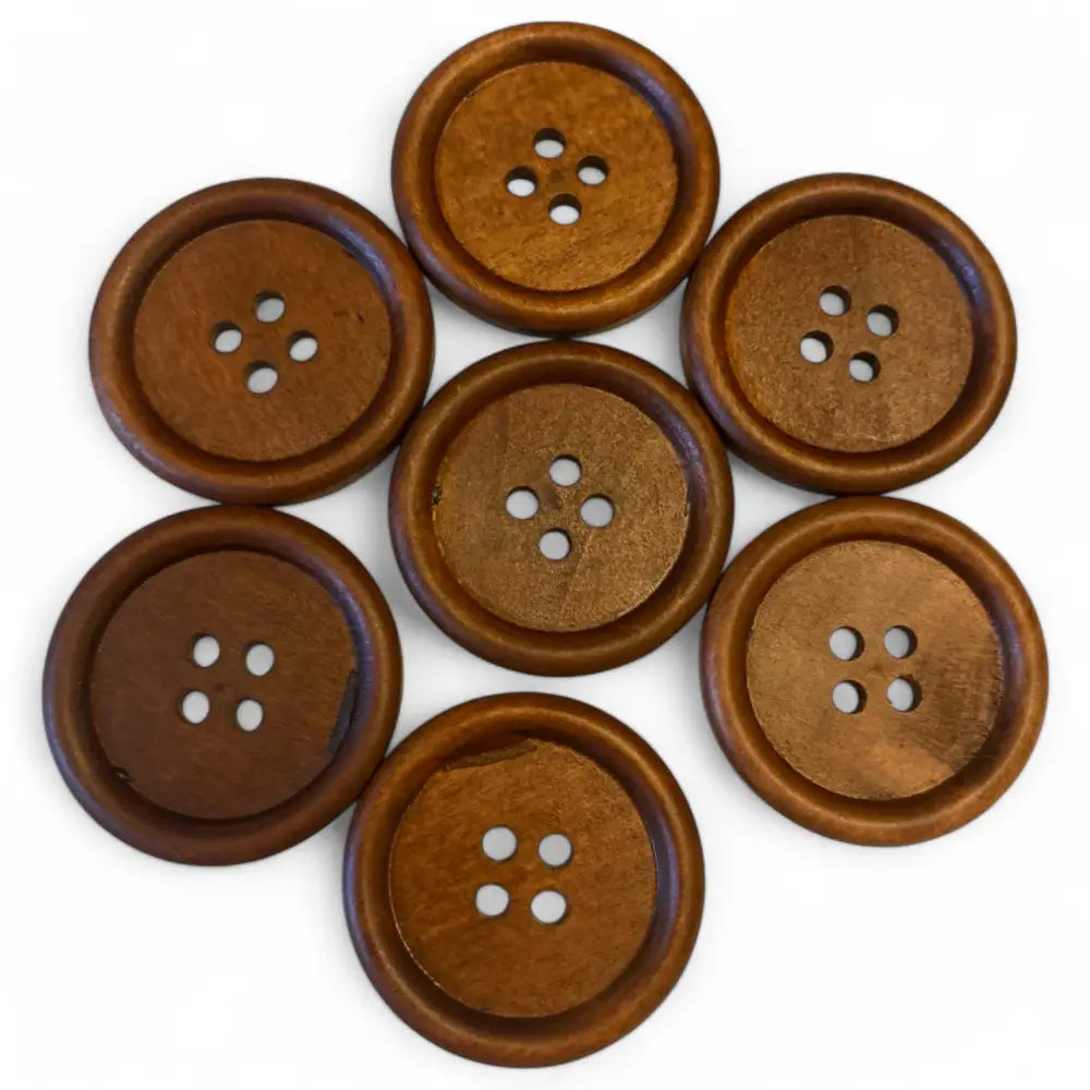 KnitForLess Large Wooden Buttons for Sewing - 35mm Round Brown 4-Hole - Natural Wood Craft Pack of 10