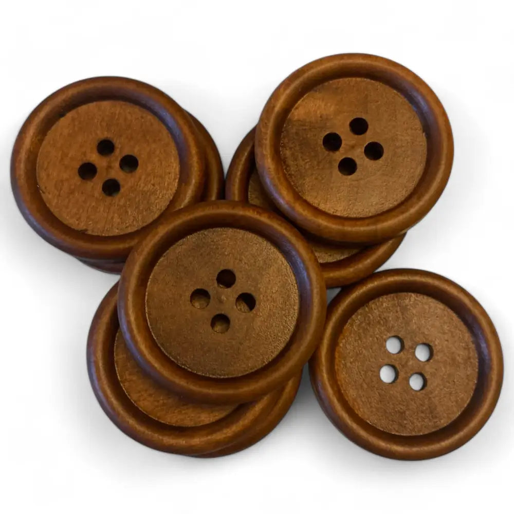 KnitForLess Large Wooden Buttons for Sewing - 35mm Round Brown 4-Hole - Natural Wood Craft Pack of 10