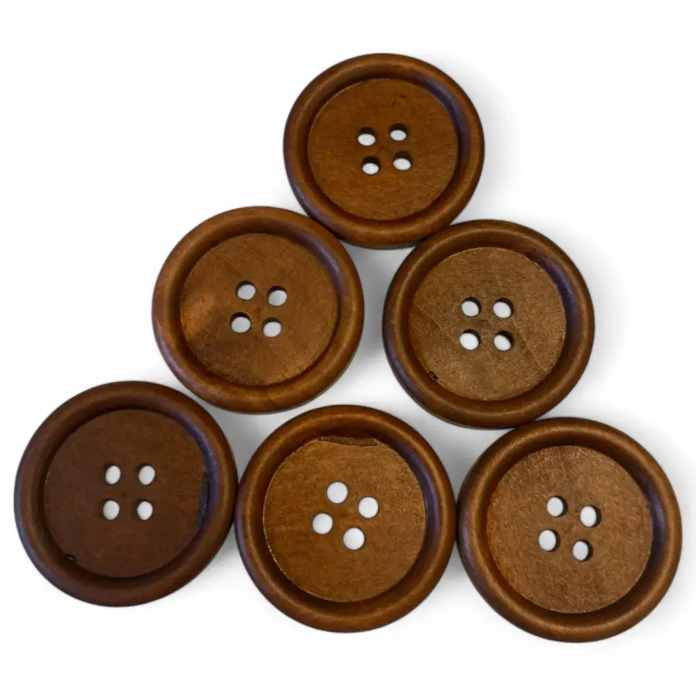 KnitForLess Large Wooden Buttons for Sewing - 35mm Round Brown 4-Hole - Natural Wood Craft Pack of 10
